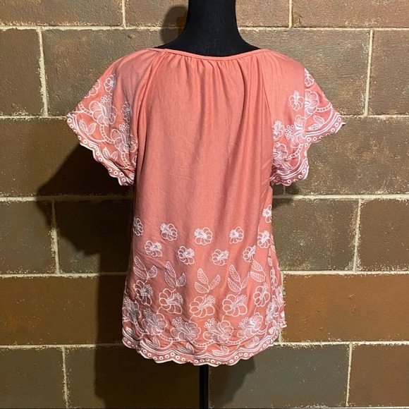 Fever Embroidered Boho Coral Top Women’s M Medium - Picture 5 of 8